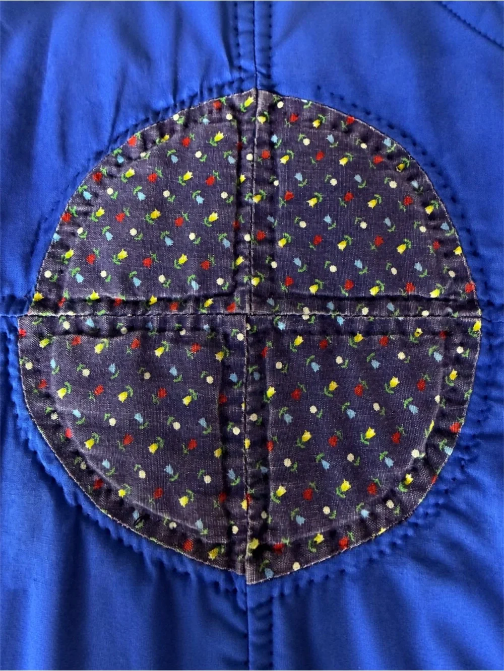 Vintage Hand Pieced Hand Quilted Bargello Queen Quilt Blue Reversible 86x100